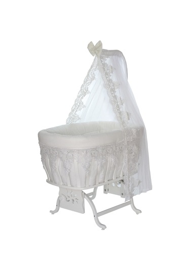 Setaymobilya Beşik, Geniş Güpürlü Mdf Sallanan Beşik + Uyku Seti - Set