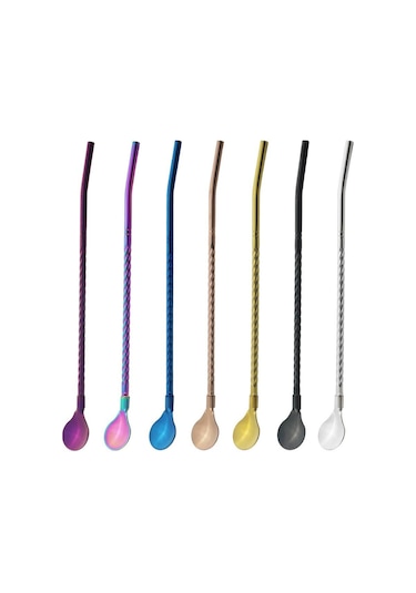 Çok Renkli 2 Adet/takım Siyah Yeniden Kullanılabilir Uzun Saman Kaşığı Renkli 304 Paslanma Çelik Pipetler Kepçe Bar Kaşık 56468886