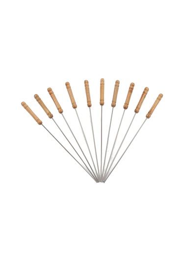 Hangfox 10 Adet 304 Paslanmaz Çelik Barbekü Şişesi - Ahşap Kolu, Kaymazsız, Isıya Dayanıklı, Outdoor Manzaralar İçin 30cm Çok Renkli