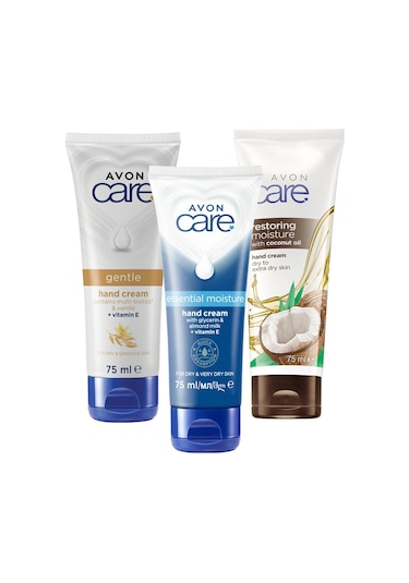 Avon Care Gliserin & Badem Sütü + Hindistan Cevizi Yağı + Vanilya Özlü El Kremi 3 x 75 ML