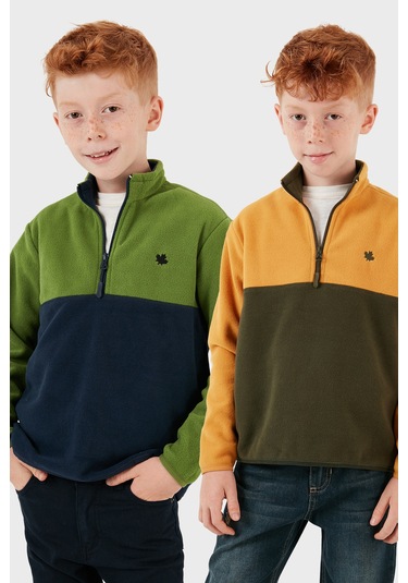 Lela Yumuşak Dokulu Yarım Fermuarlı Renk Bloklu Dik Yaka 2'Li Paket Çocuk Polar 5905004S2 Hardal Haki-Yeşil Lacivert Lela Yumuşak Dokulu Yarım Fermuarlı Renk Bloklu Dik Yaka 2'Li Paket Çocuk Polar 5905004S2 Hardal Haki-Yeşil Lacivert
