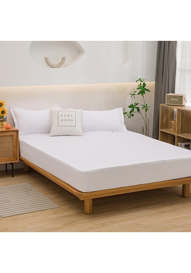 Beyaz Yatak Örtüsü Gömme Çarşaf Düz Renk Kaymaz Ayarlanabilir Yatak Örtüsü Yastık Kılıfı Olmadan 120x200cm Beyaz