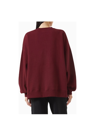 Rotate Birger Christensen Bordo Organik Kot Nakışlı, Oversize Kadın Sweatshirt