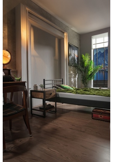 Manyas Tek Kişilik Ferforje Metal Karyola-siyah Ahşap Latalı