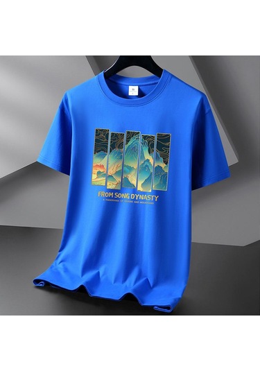 Mavi Japon Tarzı 10 Renk Saf Pamuklu Erkek Kısa Kollu Tişört S-6xl Mavi