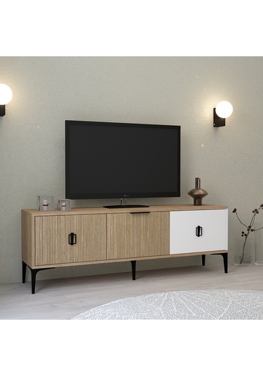 3502 Neva Tv Ünitesi 150 Cm 3 Kapaklı Beyaz - Yunus - Sepet Tv Sehpası Beyaz - Yunus - Sepet