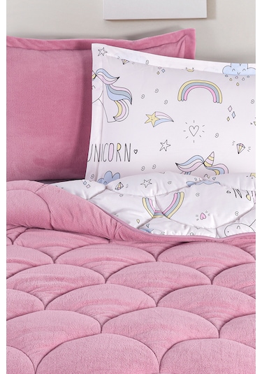 Nordqueen Wellsoft Tek Kişilik Uyku Seti Çift Taraflı Unicorn Beyaz Beyaz