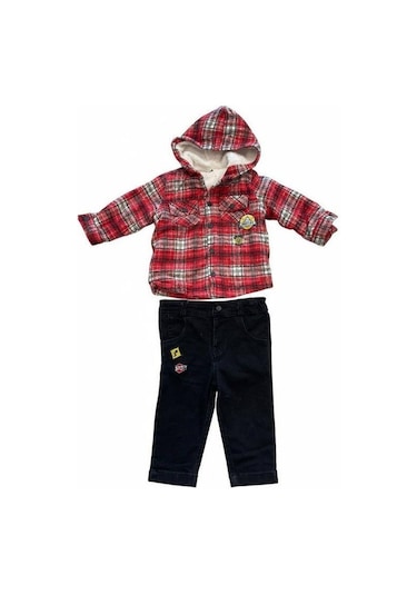 Erkek Bebek Kalın Mont Ve Pantolon Takım-15188 Kırmızı