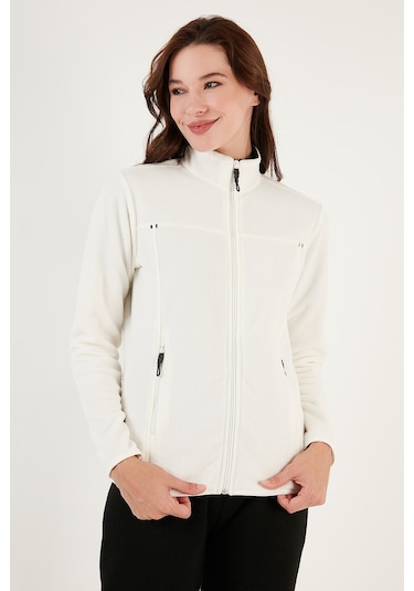 Lela Slim Fit Anti-Pilling Tüylenme Yapmayan Fermuarlı Cepli Hırka 2' Li Paket Bayan Polar 5907002S2 Ekru-Haki