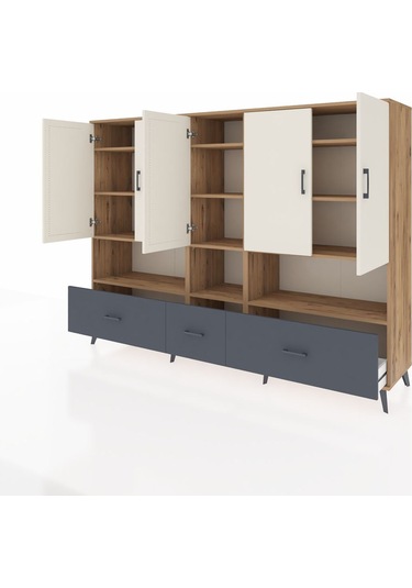Hyperion Dolap 12 Raflı 3 Çekmeceli 5 Kapaklı 220x44x163 Çam-ayta Çam-aytaşı/antrasit