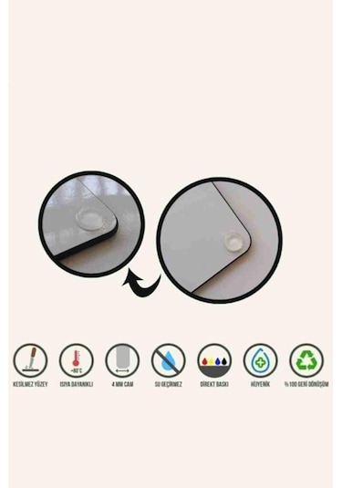 Siyah Beyaz Mermer Desenli Cam Kesim Tablası 20x30 cm