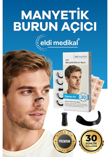 Eldi Medikal Manyetik Burun Açıcı Bandı Başlama Seti 30 Çift Siyah