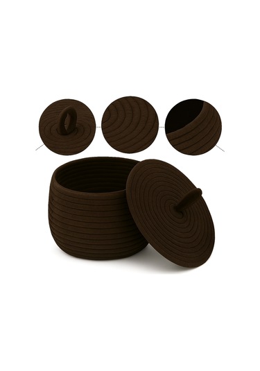 Mutfak, Banyo Ve Ev İçin Halat Hasır Sepet 17x21 Cm Kapaklı Saklama Sepeti Honeypot Kahverengi