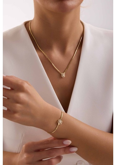 Altın Balık Sırtı Parçalı Baget Set Kolye, Bileklik T13990