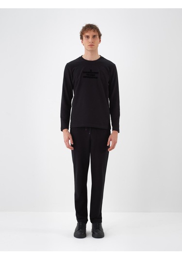 Siyah Pamuk Dokulu Regular Fit Uzun Kollu Tişört 502167 Siyah