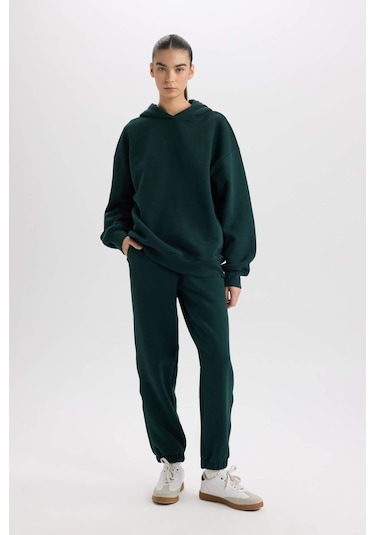 Defacto Standart Boy Beli Paçası Lastikli Cepli Basic Düz Kalın Kumaş Jogger Eşofman Altı D9934AX24WNGN465 Yeşil