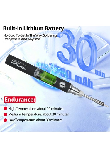 Kangvka Kablosuz Li-pilli 650mah Dürtü Kaynağı Seti - 3 Sıcaklık Seviyesi, Usb-c Şarj, Ev Ve Dıy İçin Siyah Uç + Tutucu + Talaş + Şarj Kablosu Dahil