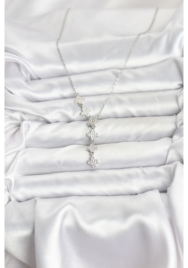 316l Çelik Zincir Gümüş Renk Yonca Model Kadın Kolye Renkli