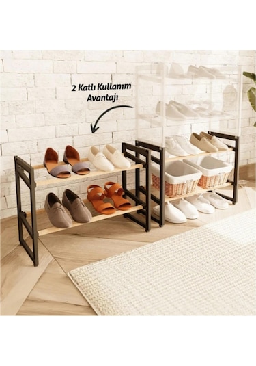 4 Katlı Ahşap Ayakkabılık Çok Renkli