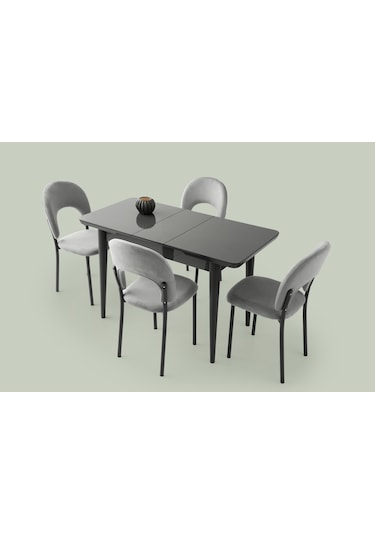 Tekno Hilal Mdf Açılır Mutfak Masa Sandalye Takımı 60x100 Gri