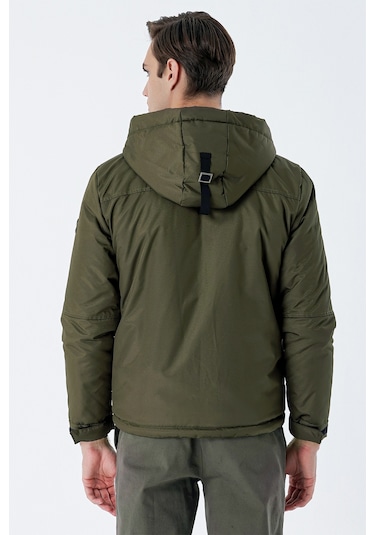 Koyu Haki Dik Yaka Astarlı Slim Fit Dar Kesim Casual Mont 1007235161-Koyu Haki