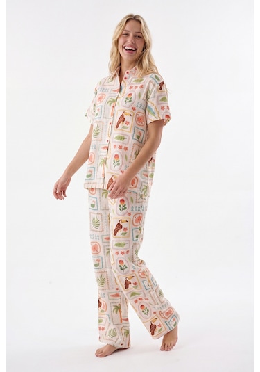 Nbb Kadın Sarı Seaside Önden Düğmeli Pijama Takım