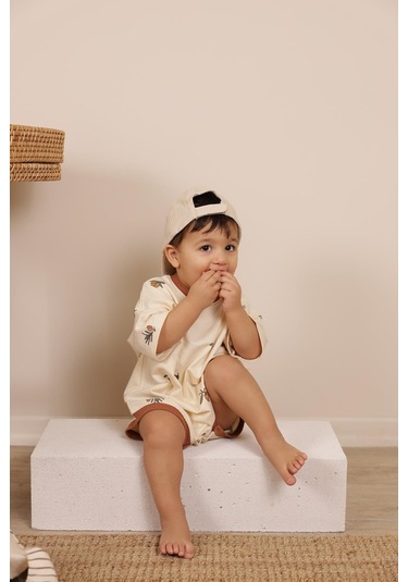 Zeytin Baskılı Oversize Tulum Bej