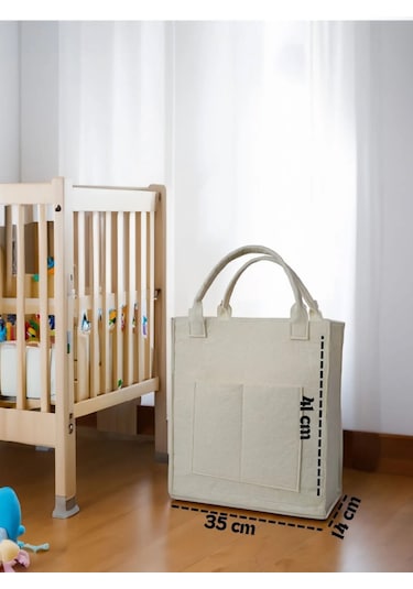 Yunusoğlu Home Çok Amaçlı Keçe Omuz ve El Askılı Anne Bebek Bakım Çantası Krem