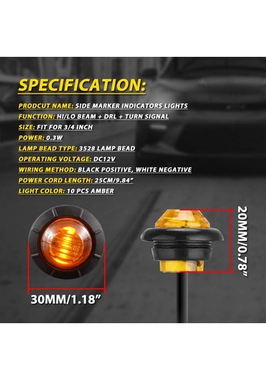 3/4" Yuvarlak Led Ön Arka Yan İşaret Işıkları Su Geçirmez Kurşun Geçirmez İşaret Işıkları 12v Araba Kamyon İçin Kehribar Kırmızı