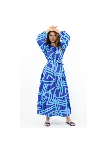 Prive Kadın Turn Turkuaz Kemerli %100 Viskon Yazlık Elbise Turkuazmavi