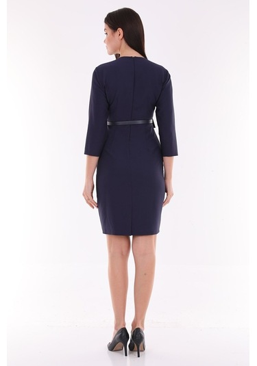 Etselements Kruvaze Yaka Cep Detaylı Kemerli Ofis Elbise Ets1753