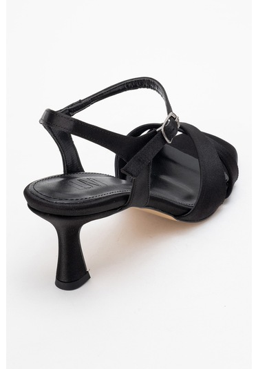 Melin Siyah Saten Çapraz Bantlı Kadın Topuklu Ayakkabı Saten Siyah
