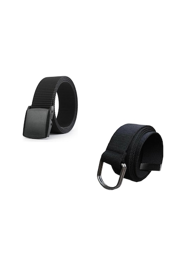 Siyah Plastik Ve Halka Tokalı Taktikal Tarz Bez Kemer Seti