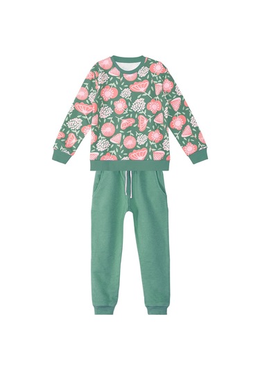 Denokids Pembe Çiçekli Kız Çocuk Yeşil Pembe Eşofman Takım Pembe - Yeşil