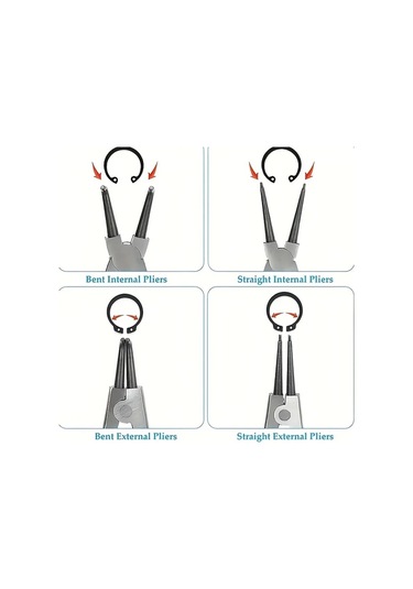 Elmpaly Yükseltilmiş 4 Parça Yaylı Halka Pensesi, Karbon Çelik Düz Ve Kavisli Uçlu