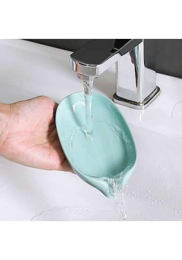 Yaprak Şekli Sabun Kutusu Drenaj Sabunluk Banyo Aksesuarları Vantuz Sabunluk Tepsi Sabunluk Banyo Sabunu Konteyner Yeşil