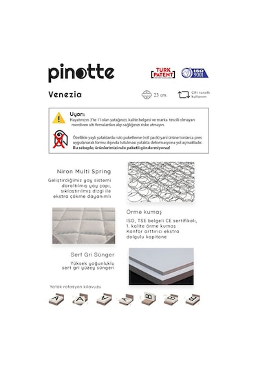 Nironyatak Tam Ortopedik Tek Kişilik Yatak 90X200 Lüks Yaylı Yatak Venezia