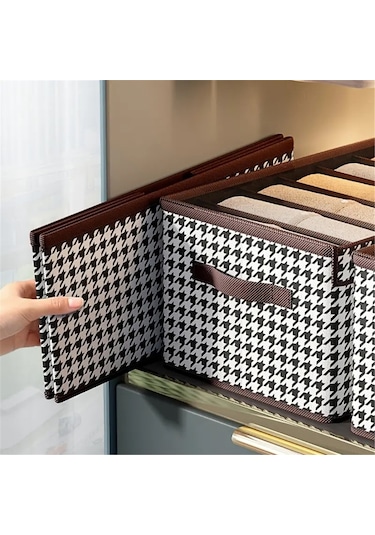 Xiyyadms Houndstooth Desenli 9 Bölmeli Non-woven Organizer Kutusu - 44x30x20cm, Çekmeceli, Yığılabilir, Ev İçi Giysi/çeşitli Eşya Depolama Kutusu