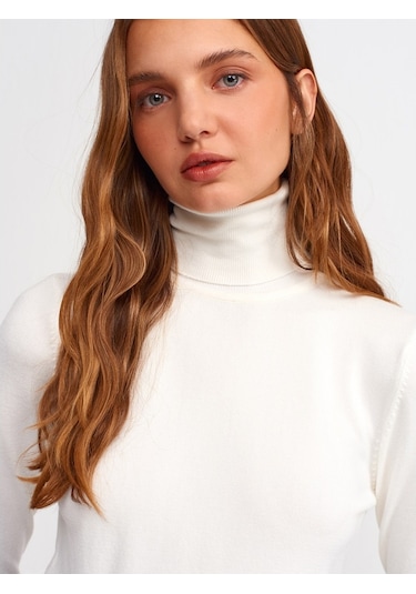 Dilvin Balıkçı Yaka Kolu Droplu Kazak-Ekru - 555888968 Ekru