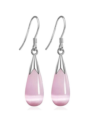 Pembe Kanca Opal Dangle Zarif Pretty Damla Küpe Bayan Aytaşı Takı Çok Renkli