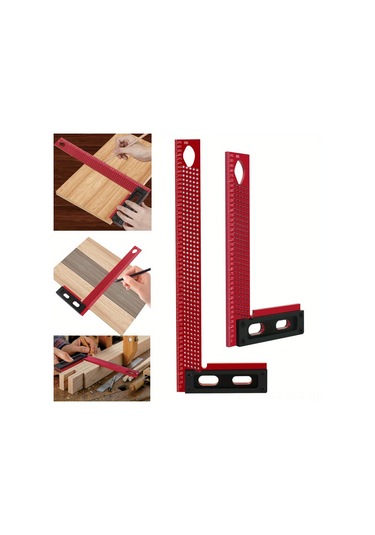 Yaozixa Ahşapçılık İçin L-şekilli Hassas Çizgi Kalemi - Paralel/dikey Çizim, Delikli Marka Kılavuzu, 300mm, Siyah-kırmızı