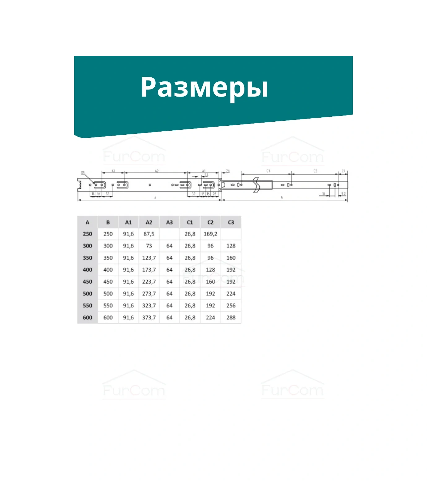 Furcom 350 Mm H35 Çekmece Rulmanlı Rayları 108688793 Diğer