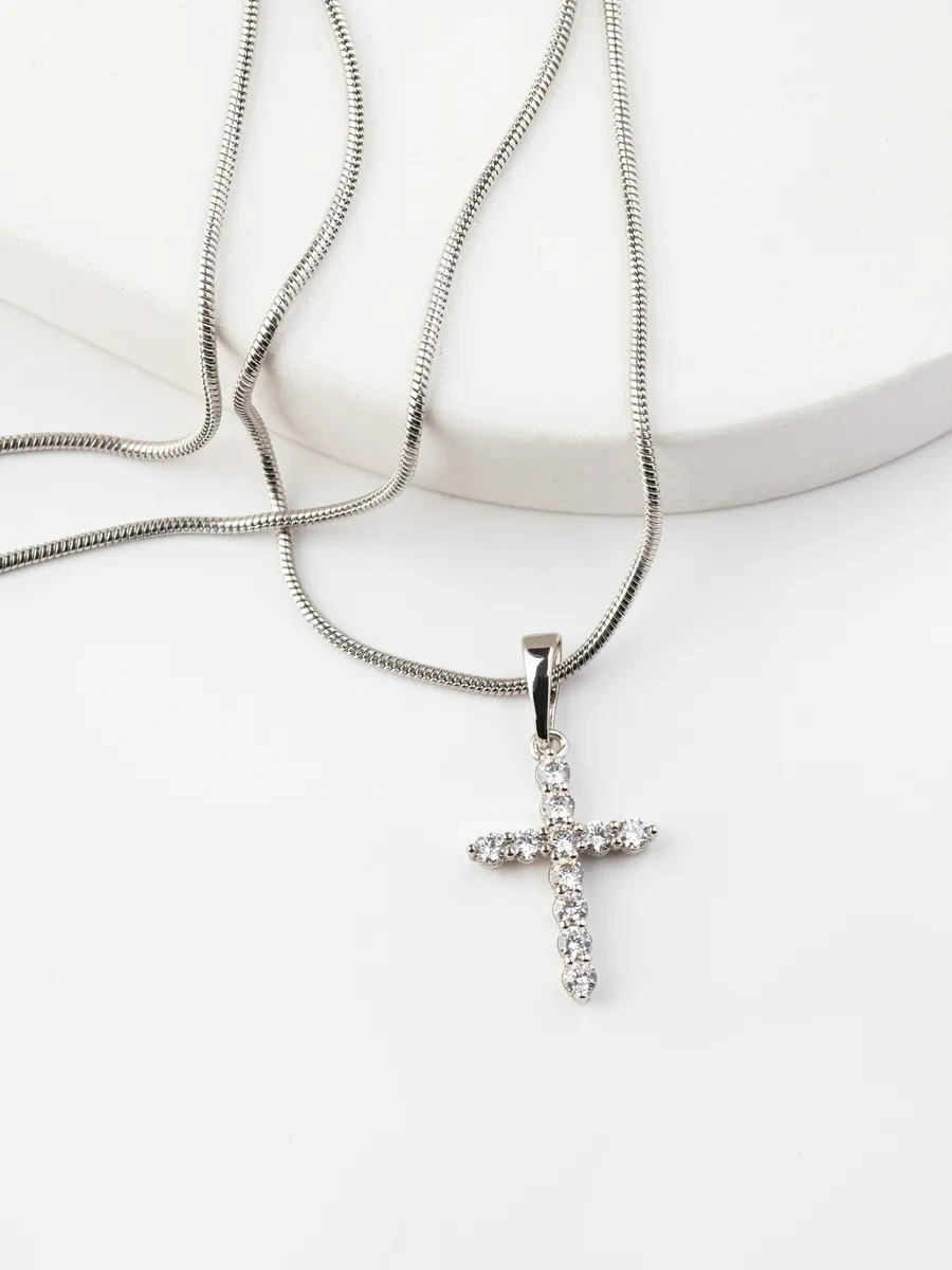 Xuping Kadınlar İçin Haçlı Boyun Zinciri, Medikal Alaşım 178086202 Gri