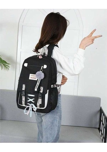 Dancemonkey Lebıhmurah Wbp11 Kadın Kız Okul Sırt Çantası, Siyah/nasır/narancı/pembe/kahverengi, 30x14x47 Cm, Seyahat Şarjlı Siyah