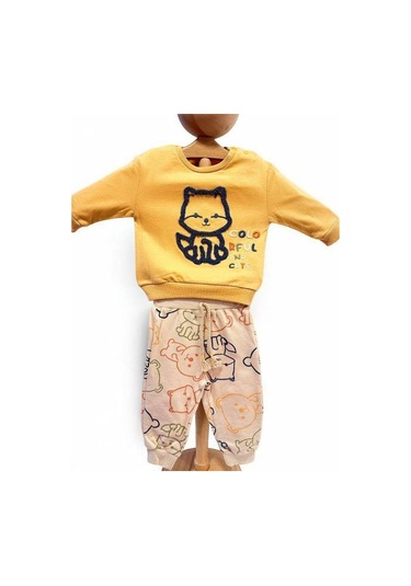 Erkek Çocuk Kedi Nakışlı Eşofman Takım-15450 HARDAL