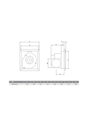 Bahçıvan 24x24 cm BPR 1012 1050 D/D 220/230V Monofaze Plastik Radyal Banyo-Tuvalet Aspiratörü