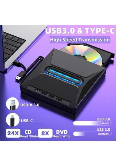 Valkyrie Usb 3.0 Harici External Cd Dvd Okuyucu Yazıcı Led Usb Hub Tf Sd Kart Okuyucu Çoğaltıcı
