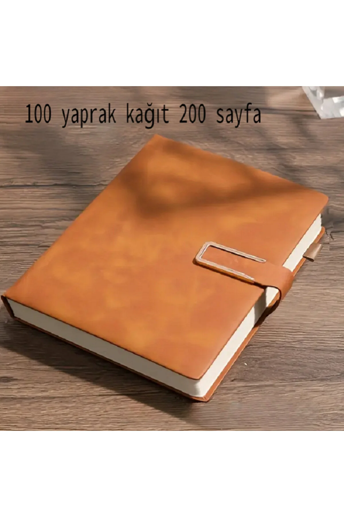 A5 Defter - Manyetik Kapanışlı, Kırmızı Çizgi, Tarihli Sayfalarla İngilizce Kahverengi Deri Kapak Kahverengi