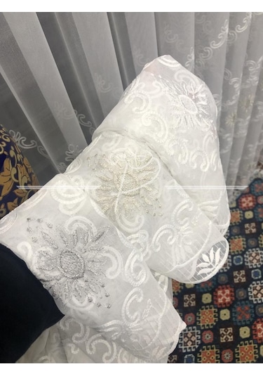 Tül Perde Taç Marka Etek Geniş Kurdale Nakış Işleme -26295 Çok Renkli