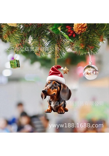 Qingmipy Yılbaşı Temalı Köpek Figürlü Araç İçi Dekor Asılı Akrilik Otomobil Aksesuarı - Dayanıklı Ve Şık Kırmızı